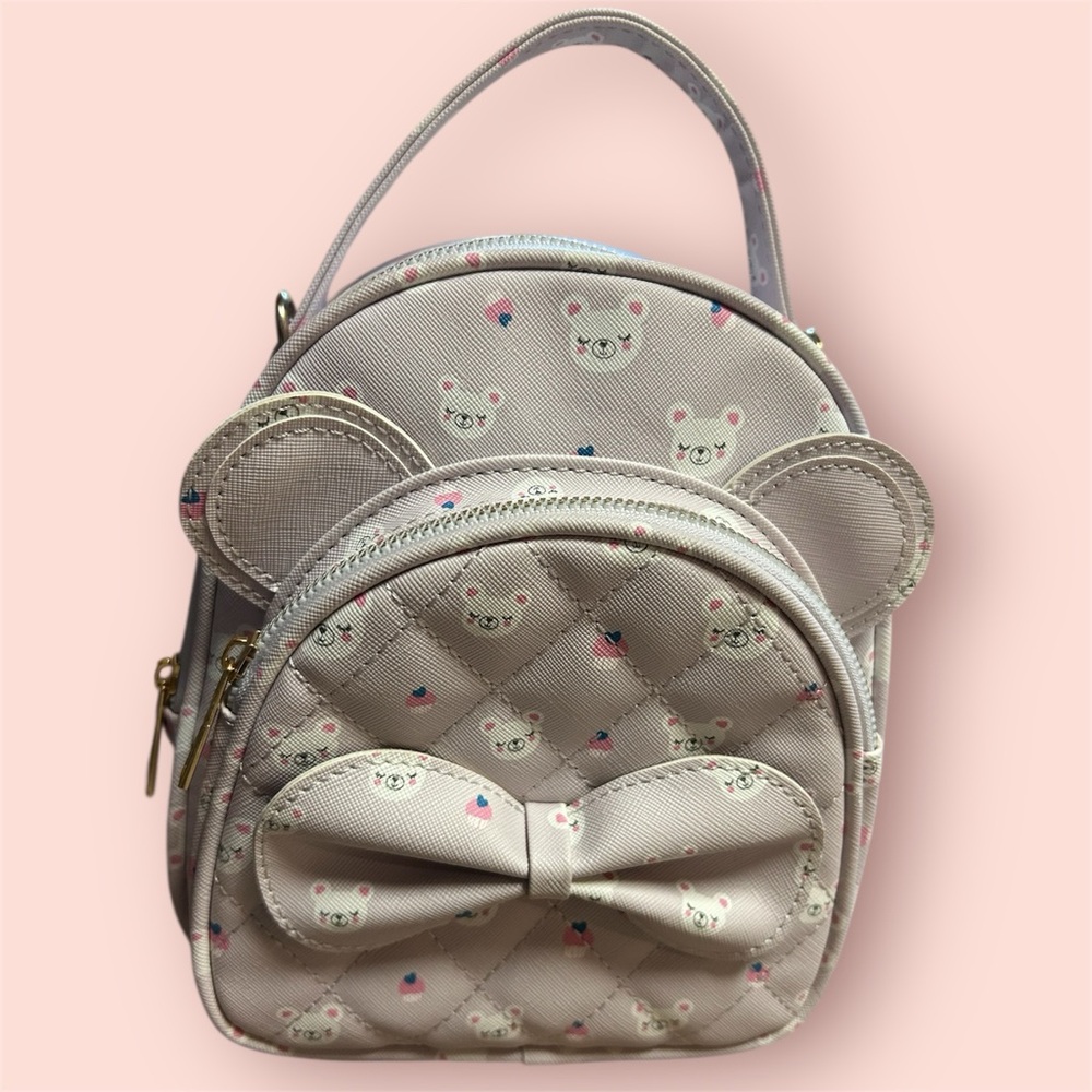 Under One Sky Bear Print Kids Backpack - Cream and Pink